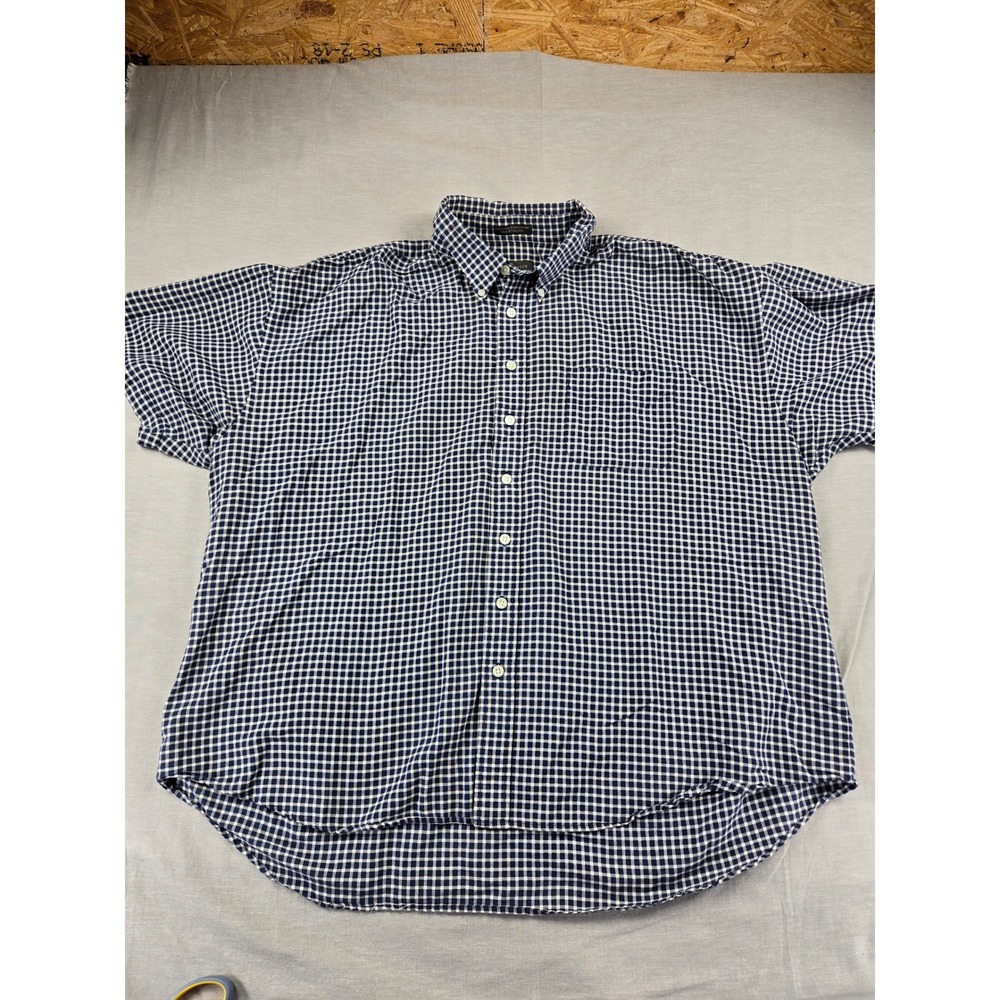 Van Heusen Mens 2X Navy Blue White Gingham Short Sleeve Button Down Shirt